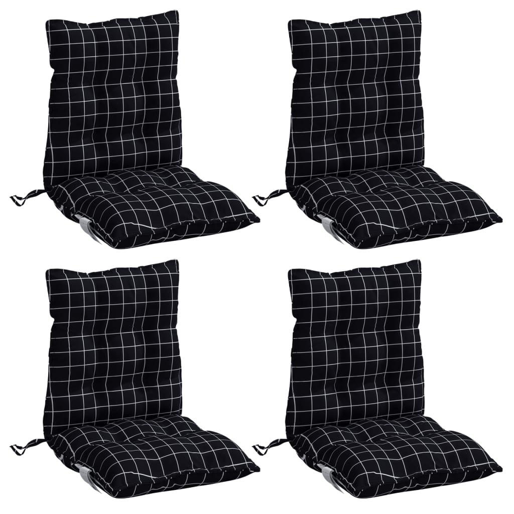 Low-Back Cushion Pads 4 pc. Black Checkered Oxford Fabric