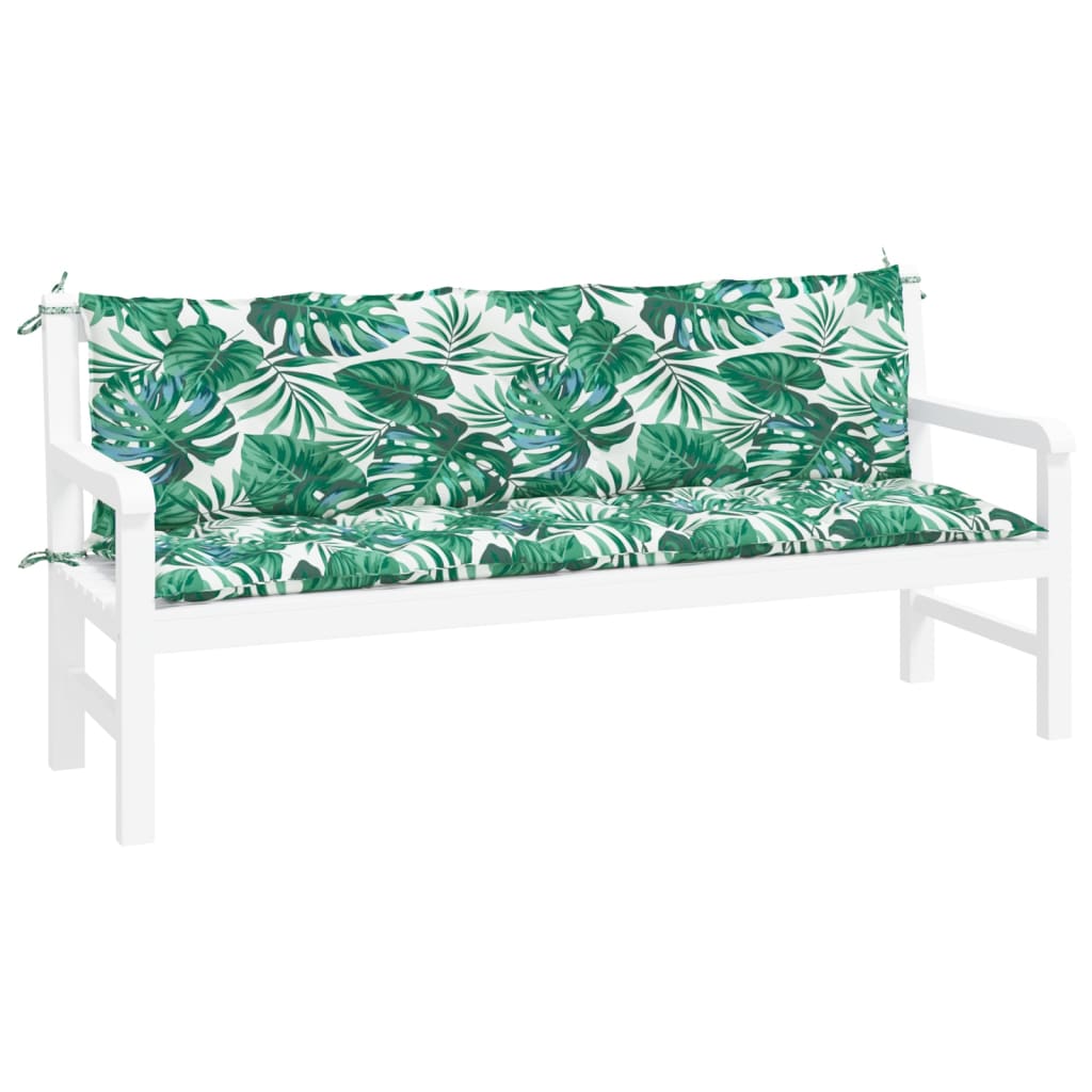 Coussins de banc de jardin 2 pcs, motif feuilles, 180x50x7cm, tissu Oxford
