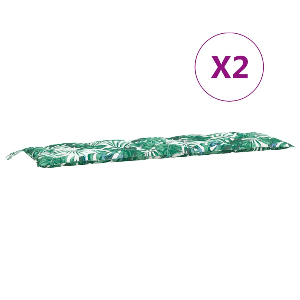 Coussins de banc de jardin 2 pcs, motif feuilles, 180x50x7cm, tissu Oxford