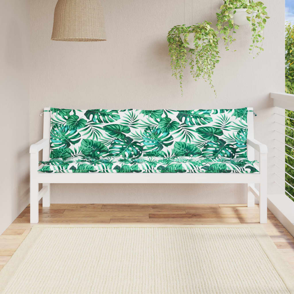 Coussins de banc de jardin 2 pcs, motif feuilles, 180x50x7cm, tissu Oxford