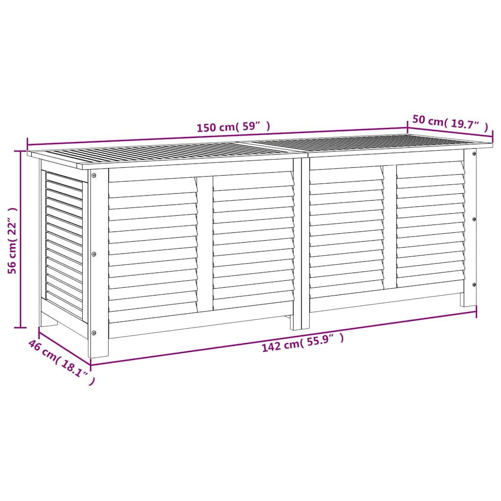 Gartenbox mit Lüftungsschlitzen 150x50x56 cm Massivholz Akazie