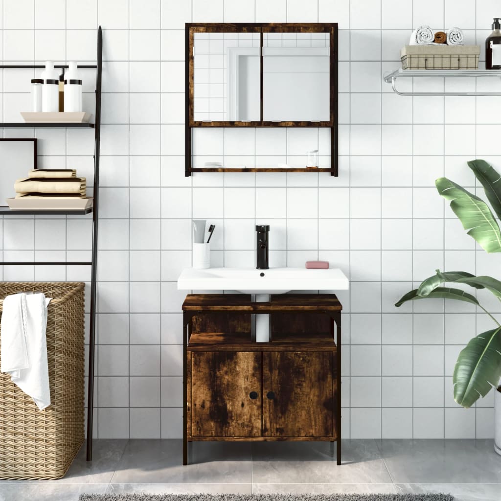 2-tlg. Badmöbel-Set Räuchereiche Holzwerkstoff