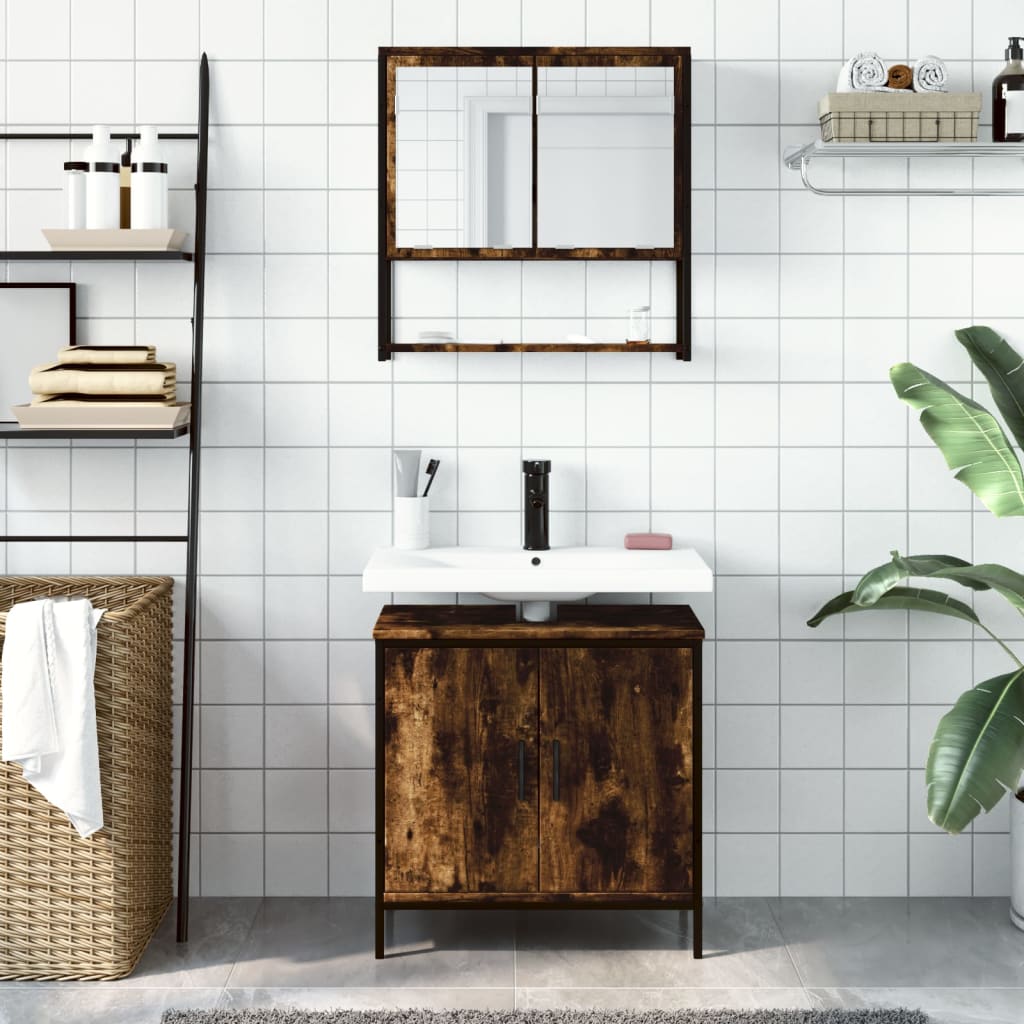 2-tlg. Badmöbel-Set Räuchereiche Holzwerkstoff