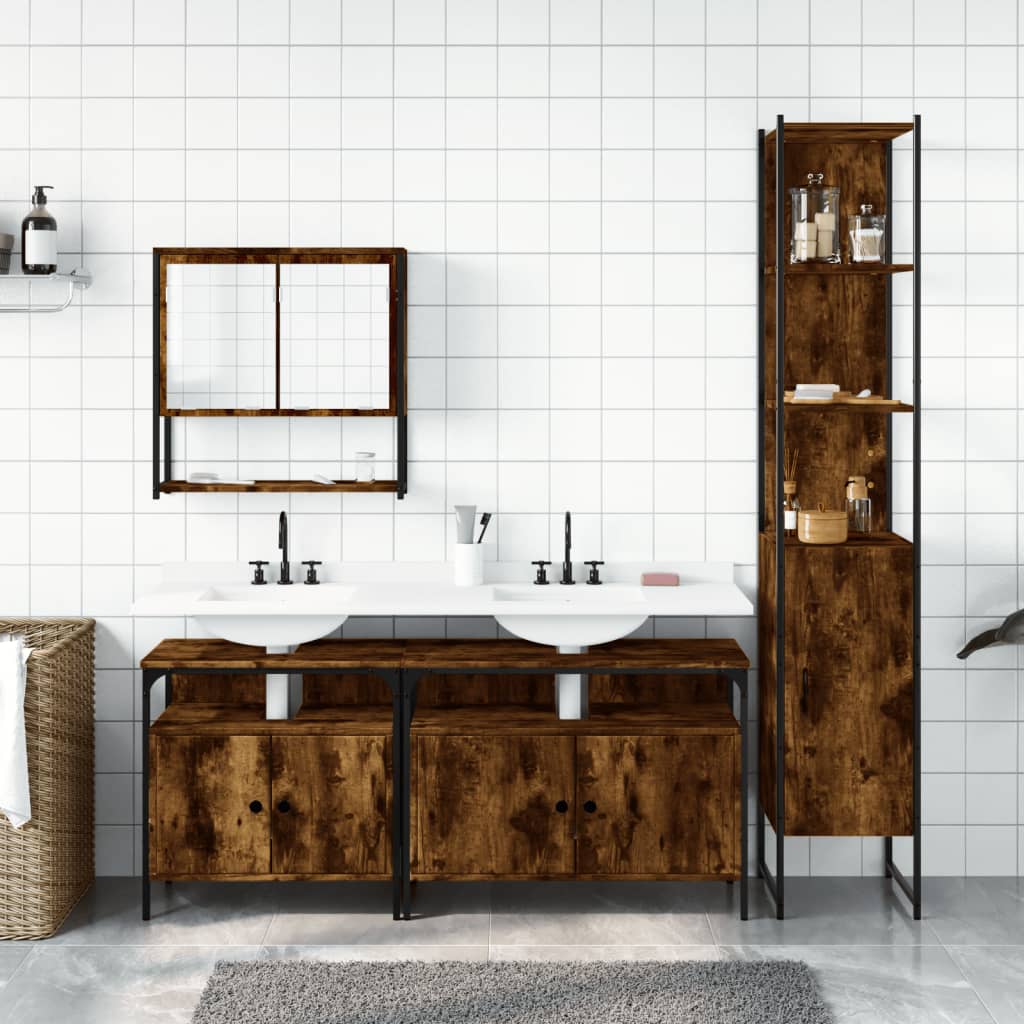 4-tlg. Badmöbel-Set Räuchereiche Holzwerkstoff