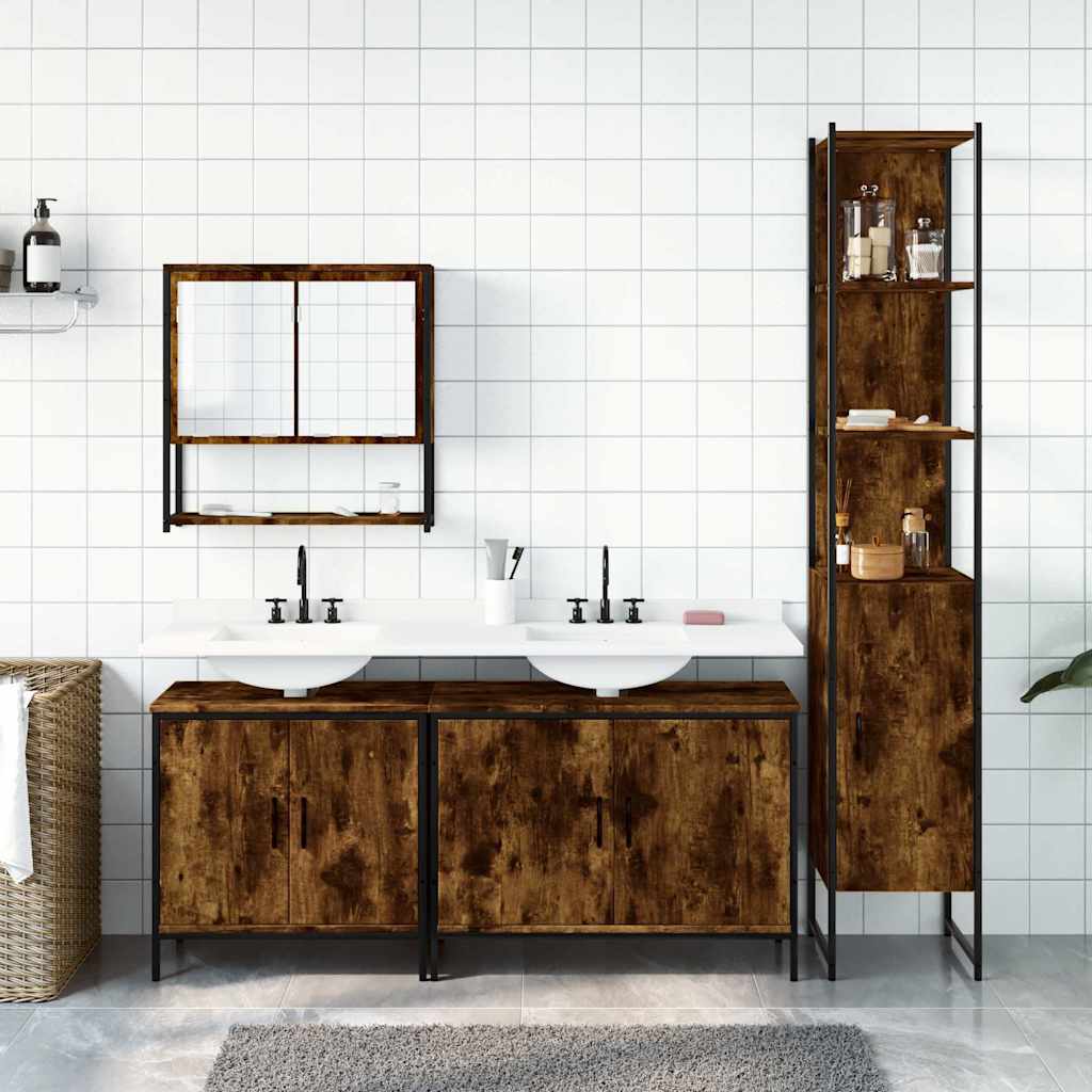 4-tlg. Badmöbel-Set Räuchereiche Holzwerkstoff