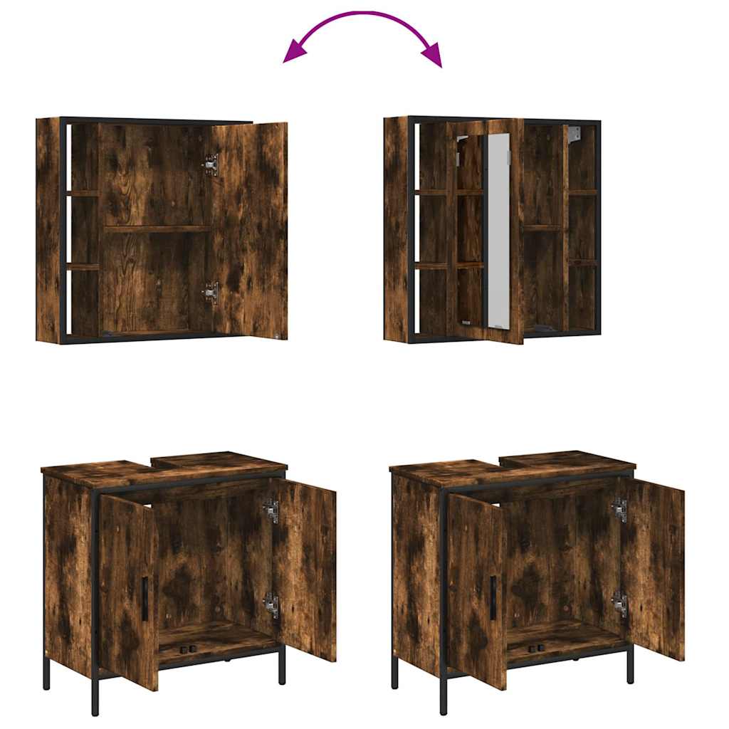 2-tlg. Badmöbel-Set Räuchereiche Holzwerkstoff
