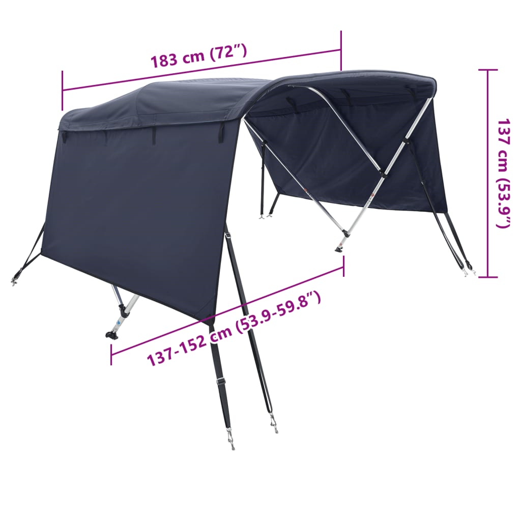 3-Bow Bimini-Top mit Seitenteilen 183x(137-152)x137 cm