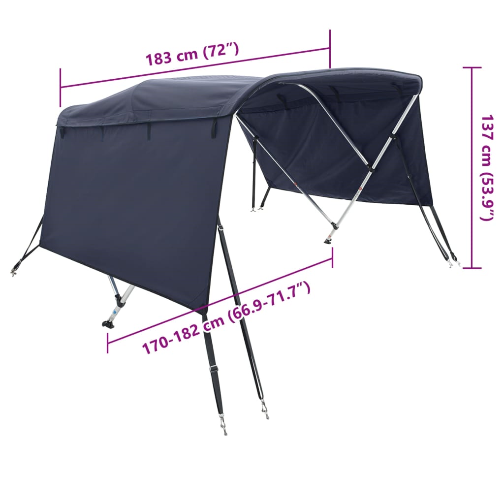Bimini 3 arceaux avec panneaux latéraux 183x(170-182)x137 cm