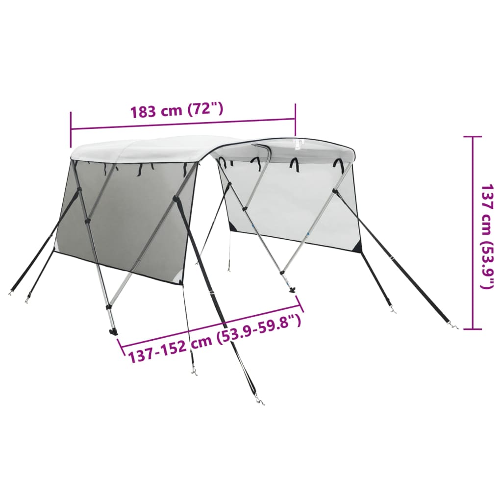 Bimini top 3 arceaux avec parois latérales en maille 183x(137-152)x137 cm