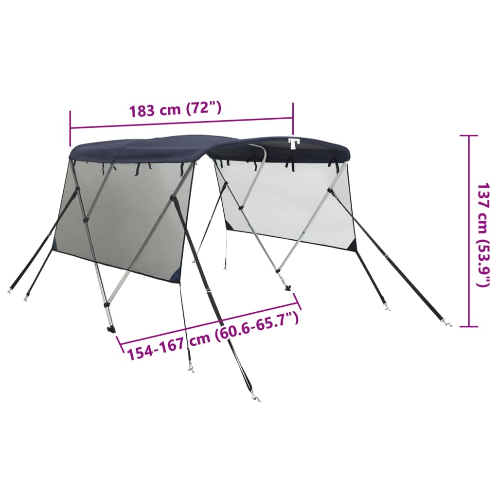 Bimini-top 3 arceaux avec côtés en maille 183x(154-167)x137 cm