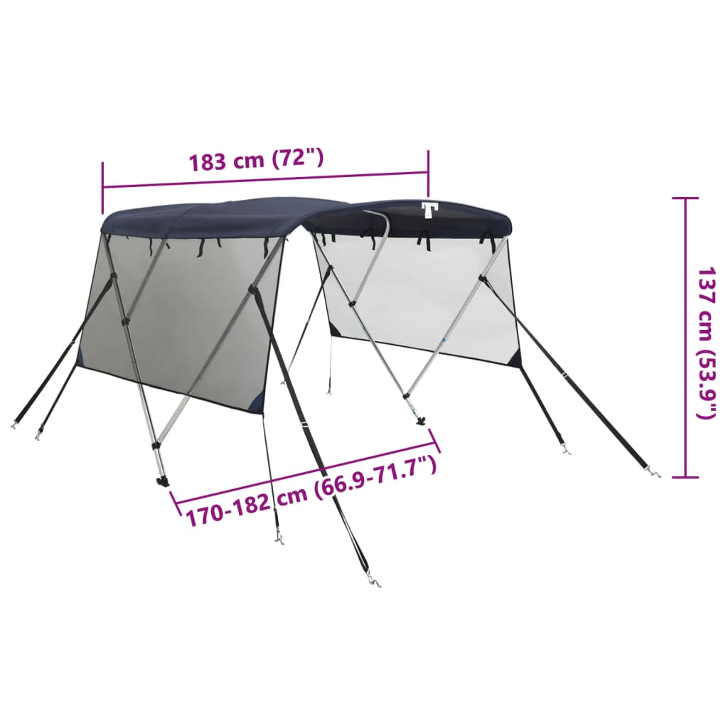 3-Bow Bimini-Top mit Mesh-Seitenteilen 183x(170-182)x137 cm