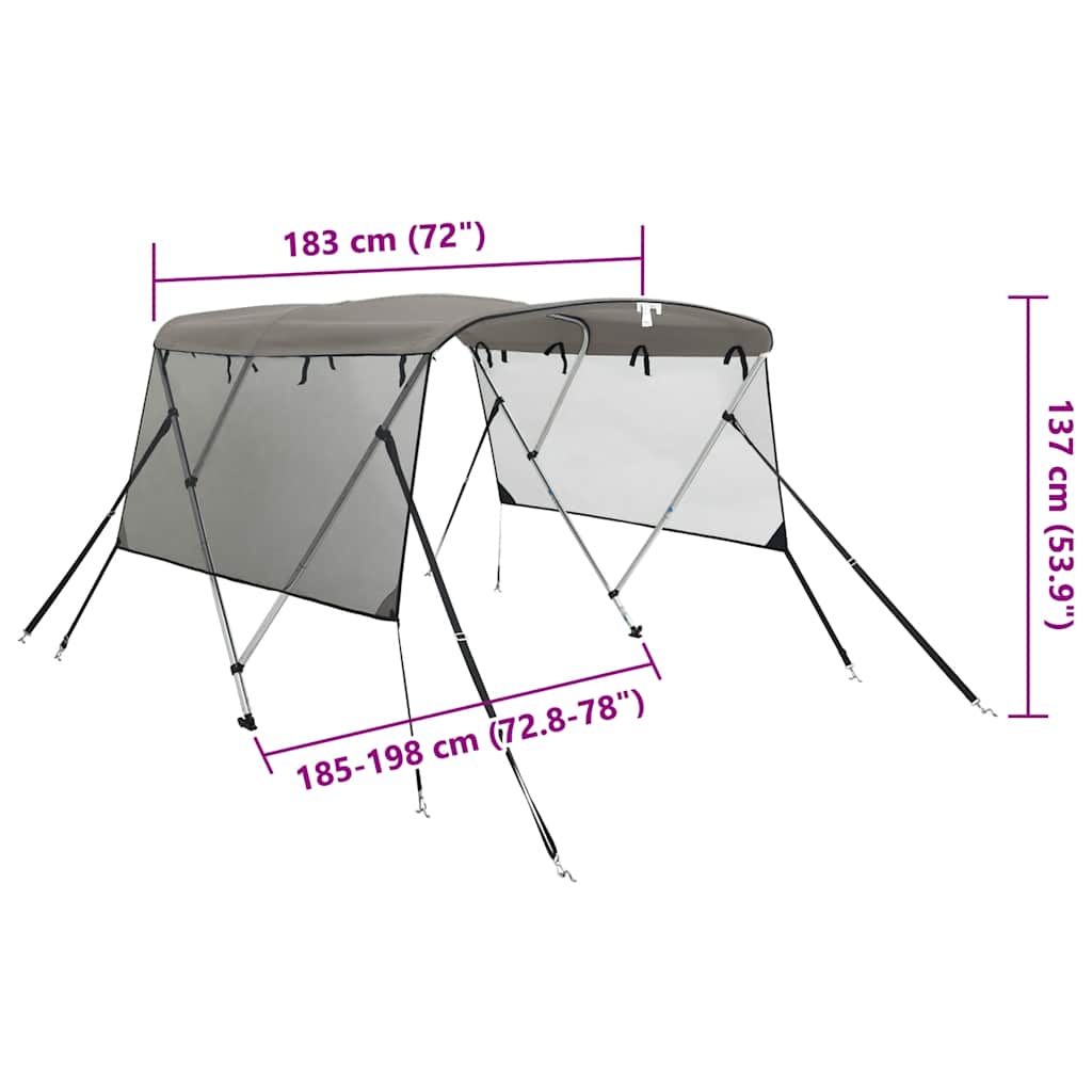 3-Bow Bimini-Top mit Mesh-Seitenteilen 183x(185-198)x137 cm