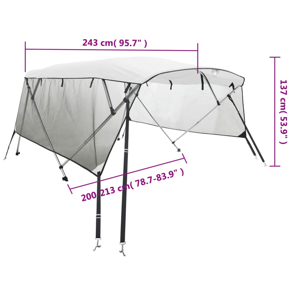 Bimini 4 arceaux avec parois latérales en maille 243x(200-213)x137 cm