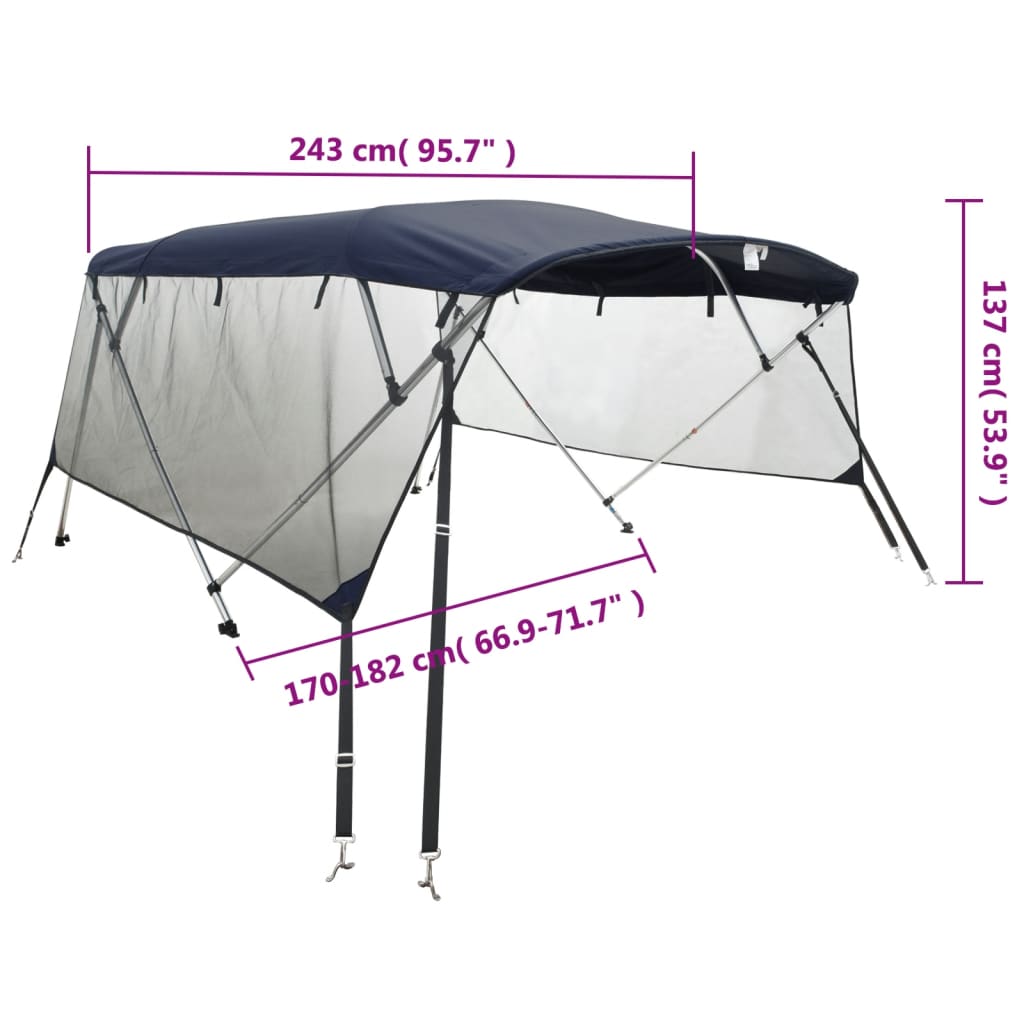 Bimini-top 4 arceaux avec parois latérales en maille 243x(170-182)x137 cm