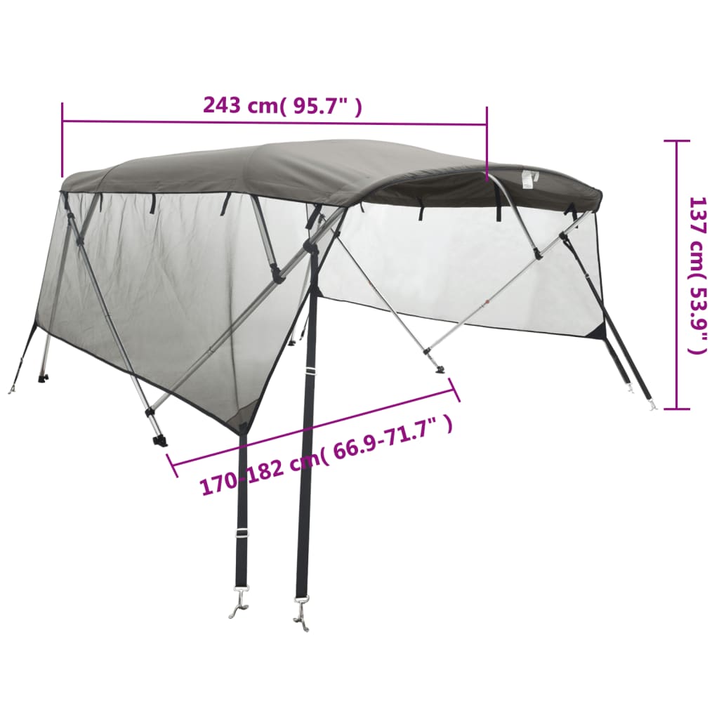 Bimini 4 arceaux avec parois latérales en maille 243x(170-182)x137 cm