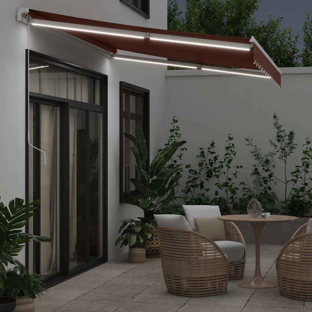 Markise Manuell mit LED Braun 350x250 cm