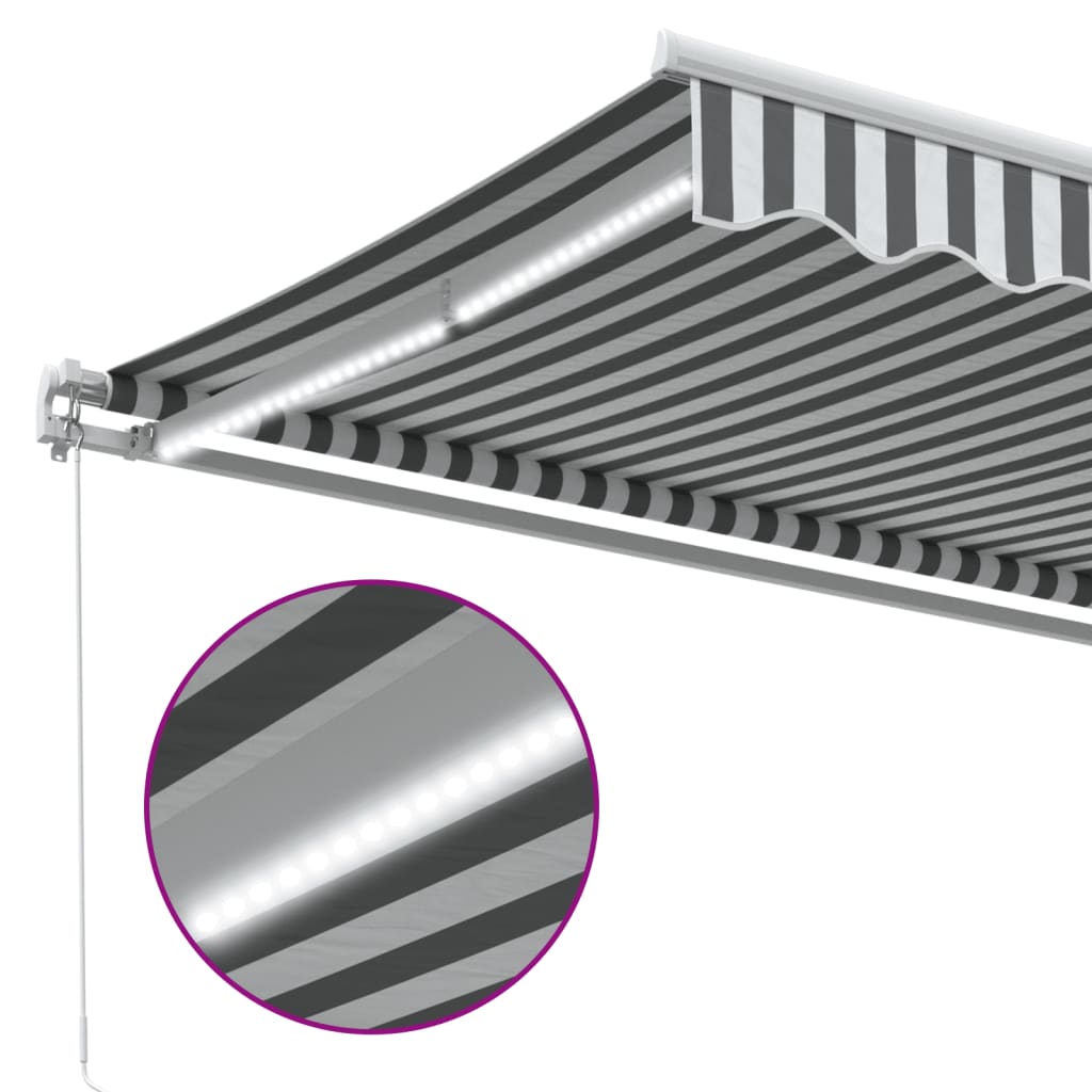 Markise Manuell mit LED Anthrazit & Weiß 600x350 cm