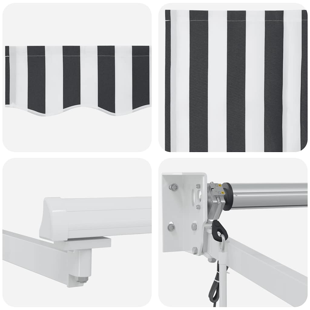 Markise Einziehbar Anthrazit und Weiß 5x3 m Stoff und Aluminium