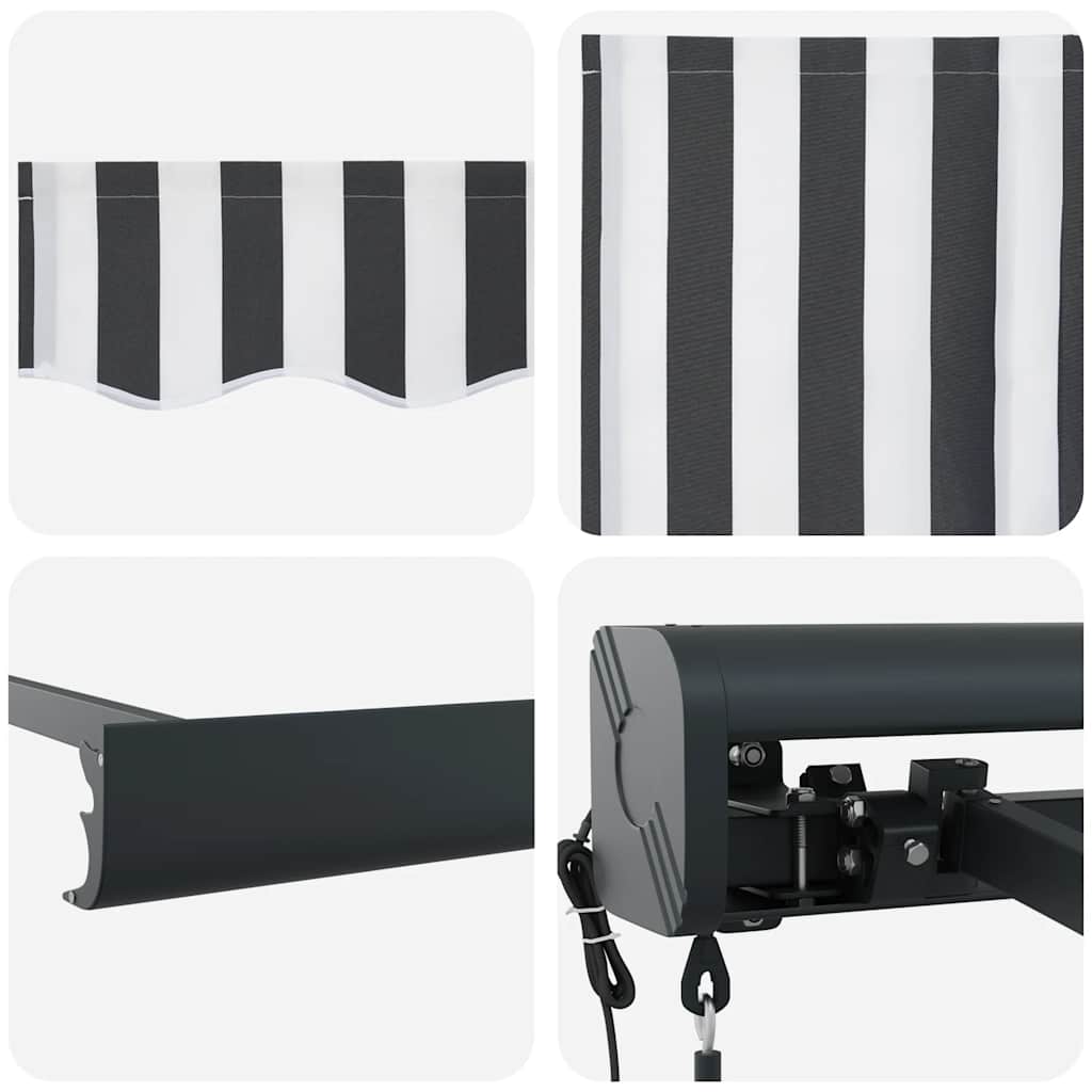 Markise Einziehbar Anthrazit und Weiß 5x3 m Stoff und Aluminium