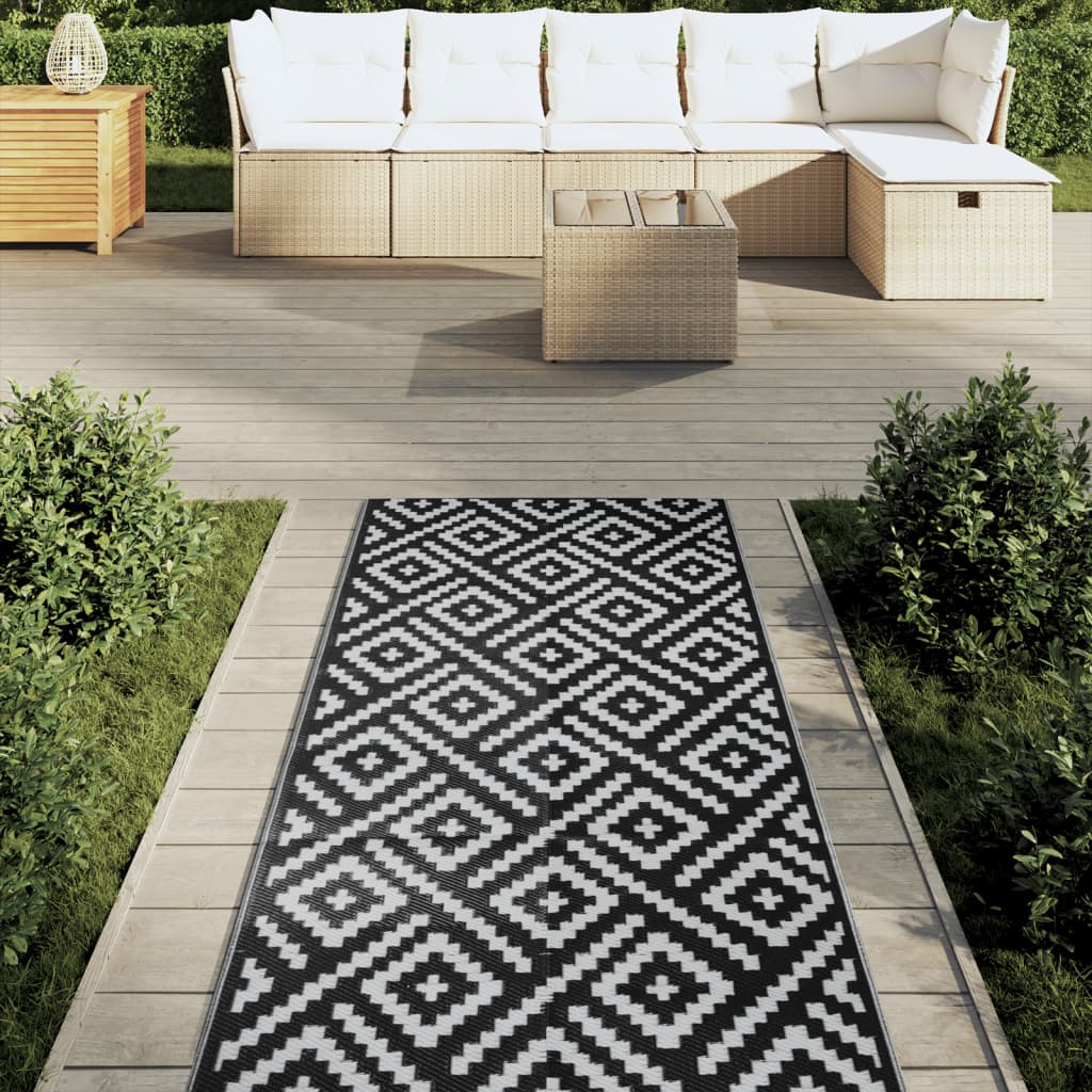 Outdoor-Teppich ARAKIL Weiß und Schwarz 80x250 cm PP
