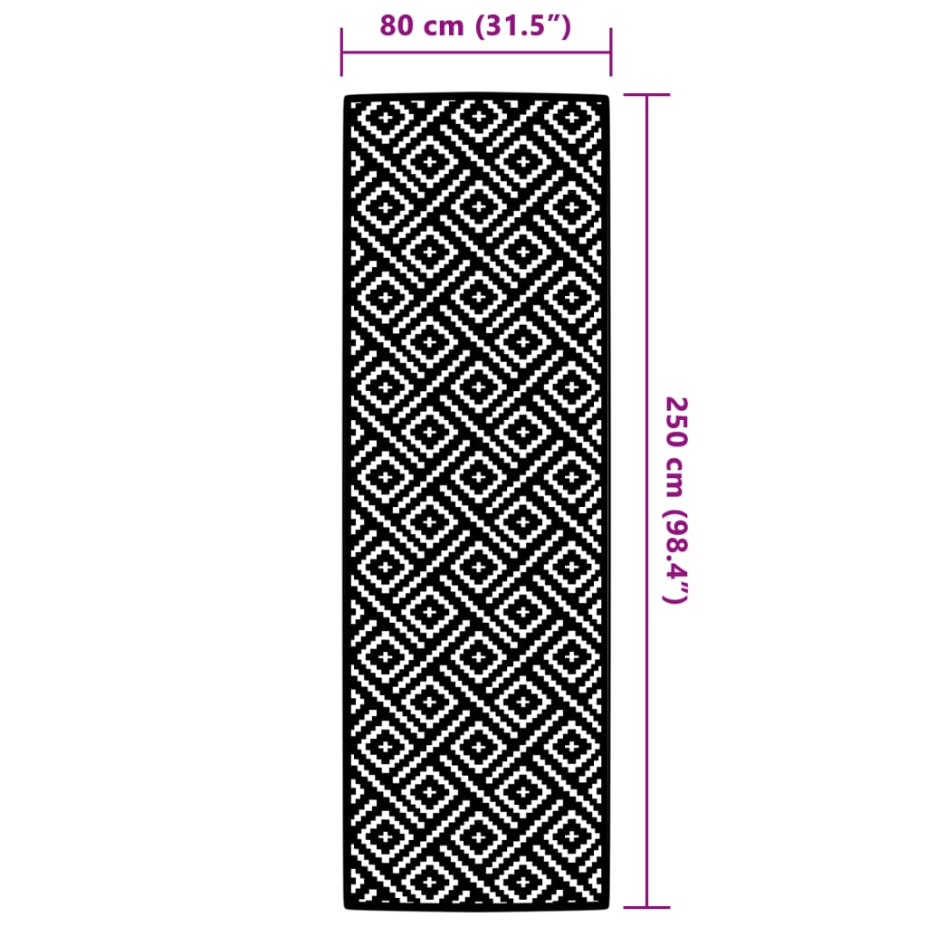 Outdoor-Teppich ARAKIL Weiß und Schwarz 80x250 cm PP
