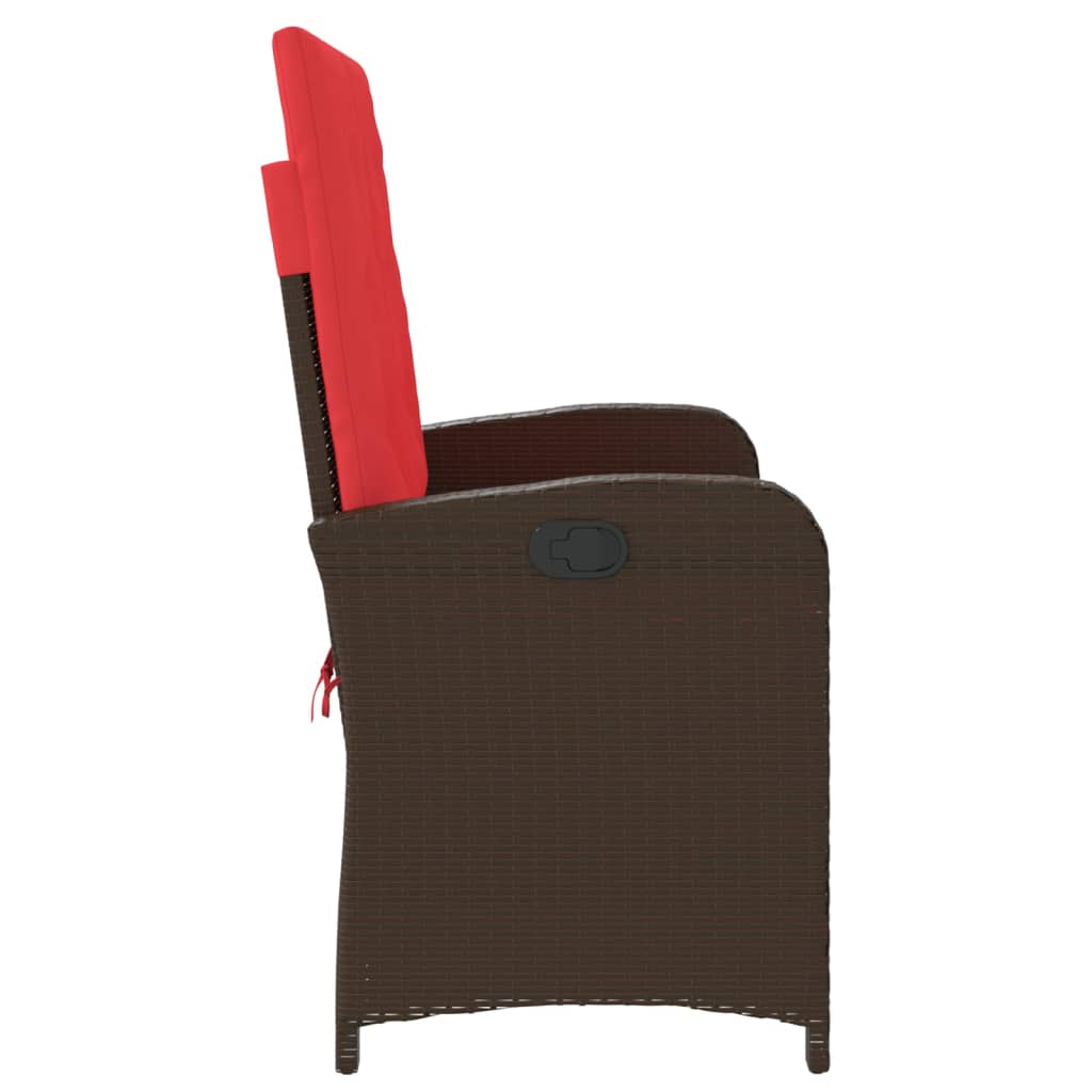 Gartenbank Verstellbar mit Kissen Braun Poly Rattan