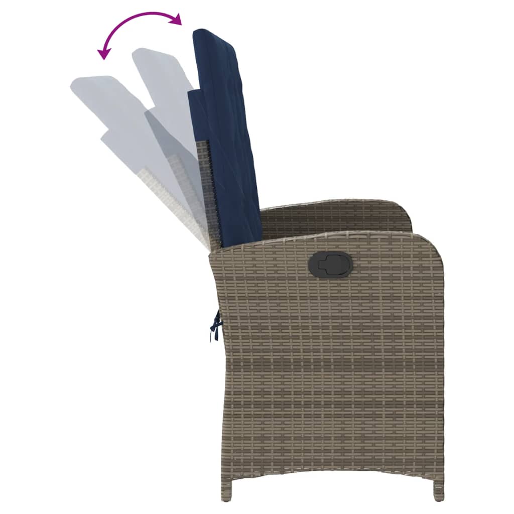 Gartenbank Verstellbar mit Kissen Grau Poly Rattan