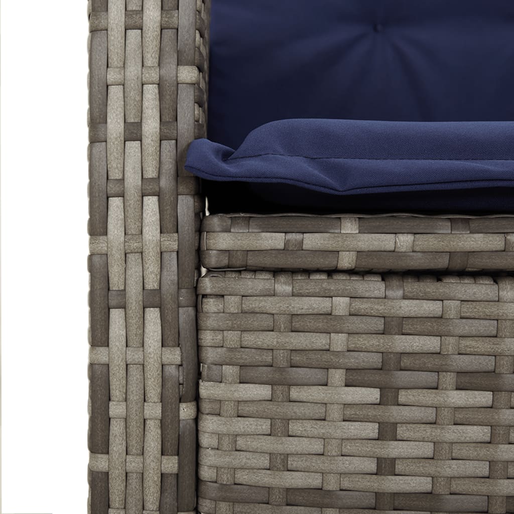 Gartenbank Verstellbar mit Kissen Grau Poly Rattan