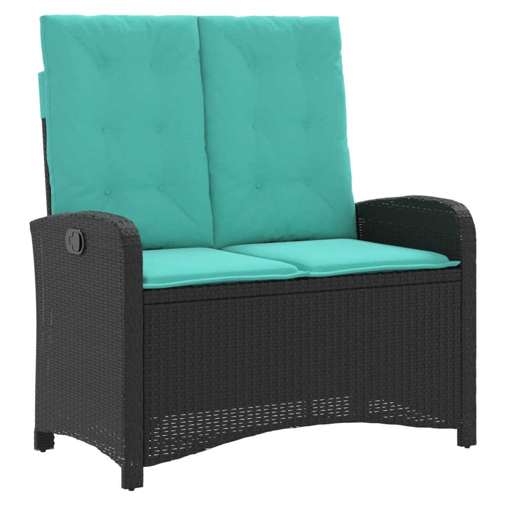 Gartenbank Verstellbar mit Kissen Schwarz Poly Rattan