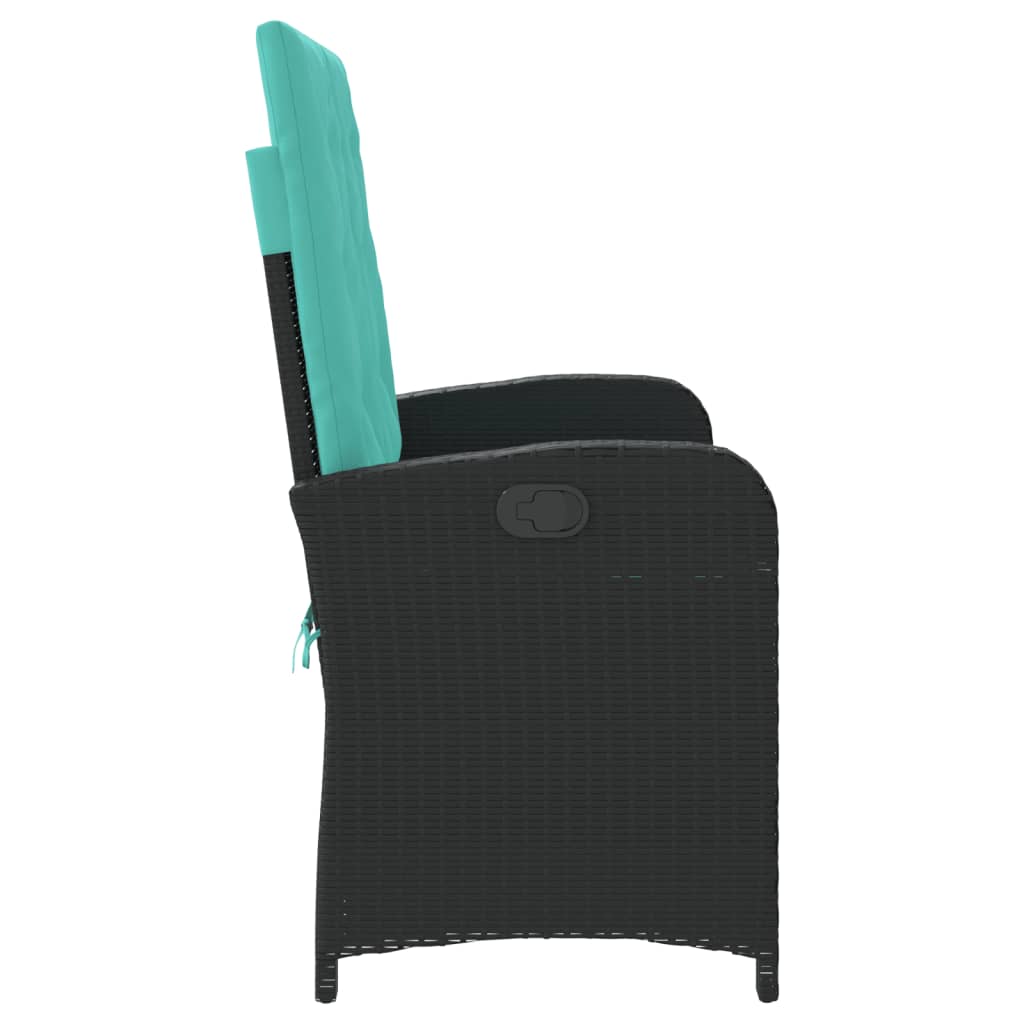 Gartenbank Verstellbar mit Kissen Schwarz Poly Rattan