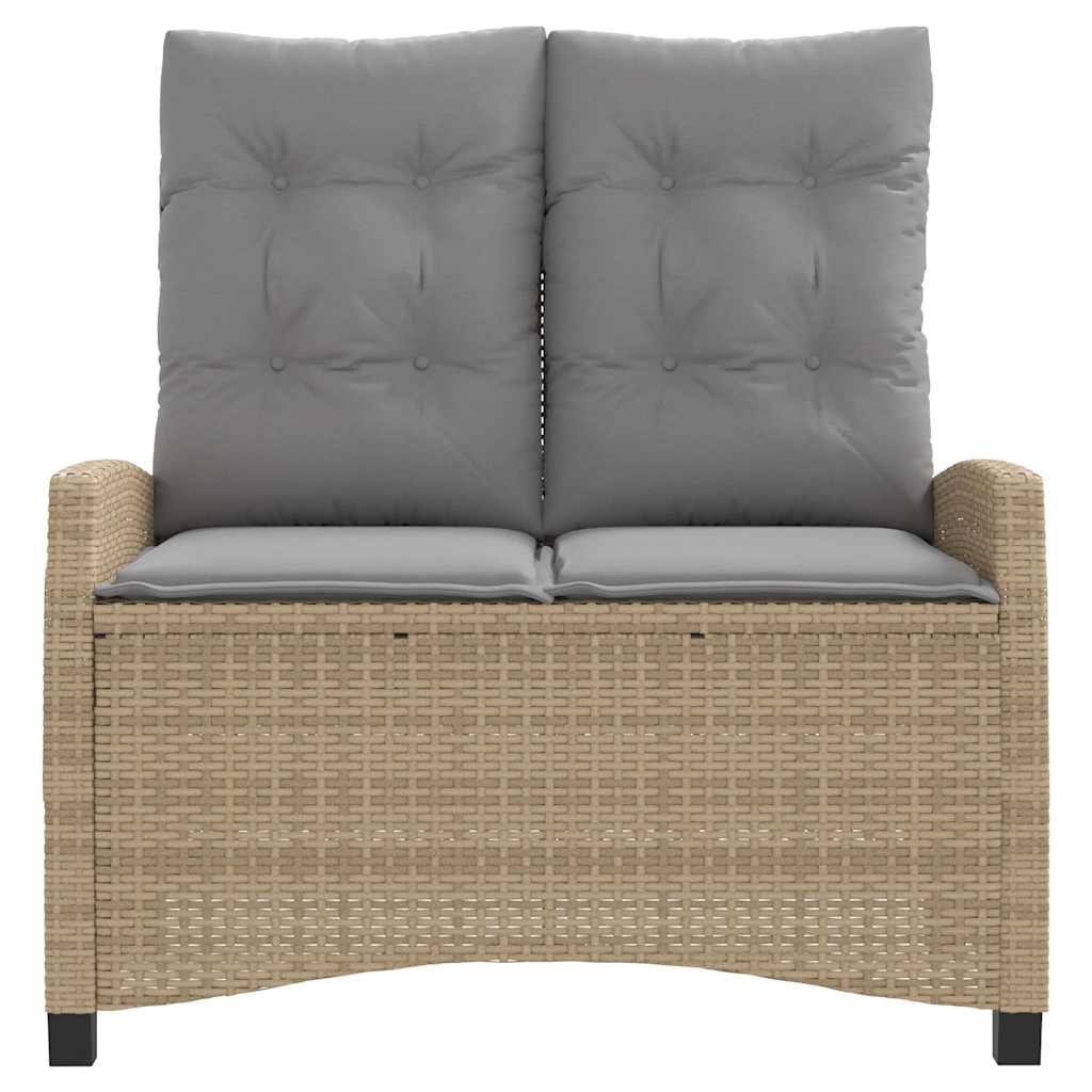 Gartenbank Verstellbar mit Kissen Beige Poly Rattan