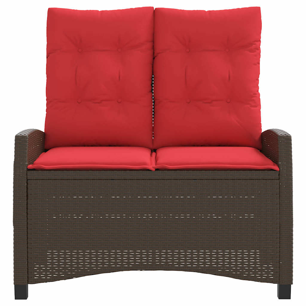 Gartenbank Verstellbar mit Kissen Braun Poly Rattan