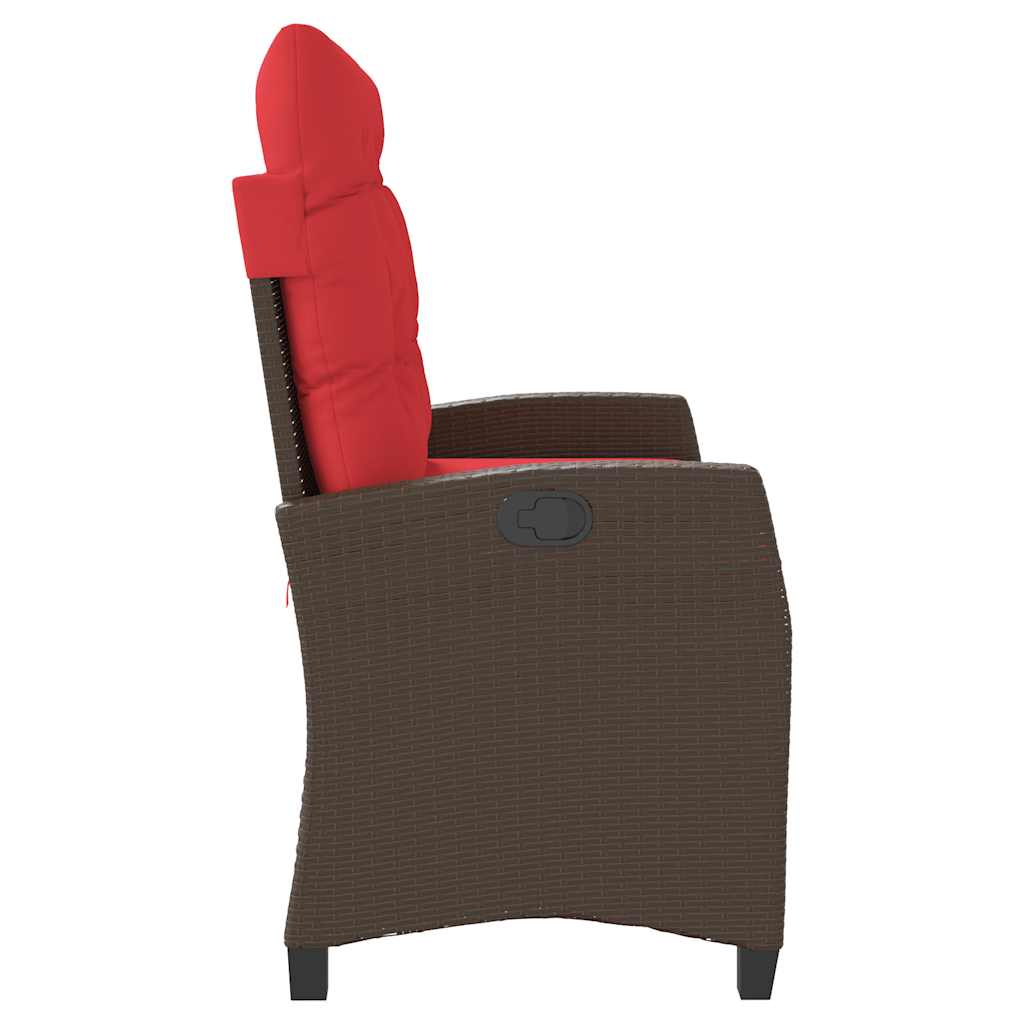 Gartenbank Verstellbar mit Kissen Braun Poly Rattan