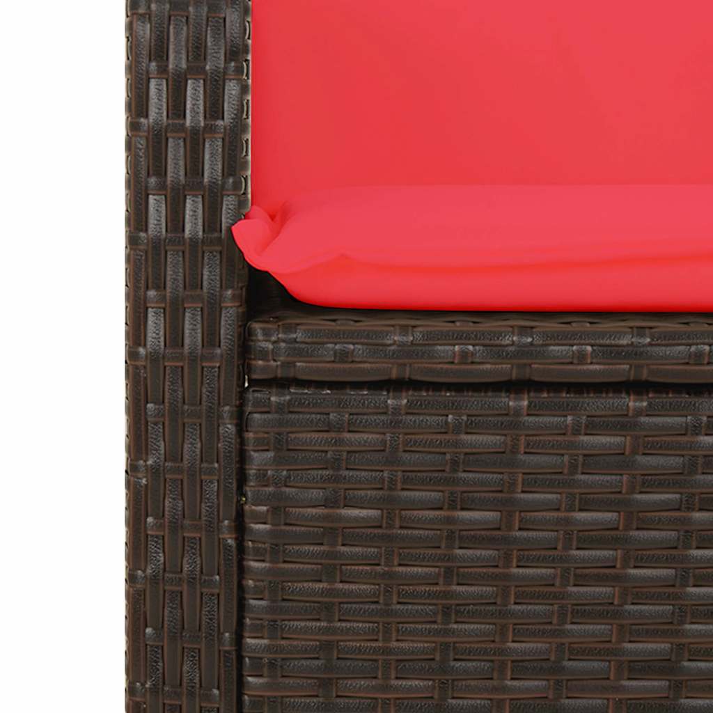 Gartenbank Verstellbar mit Kissen Braun Poly Rattan