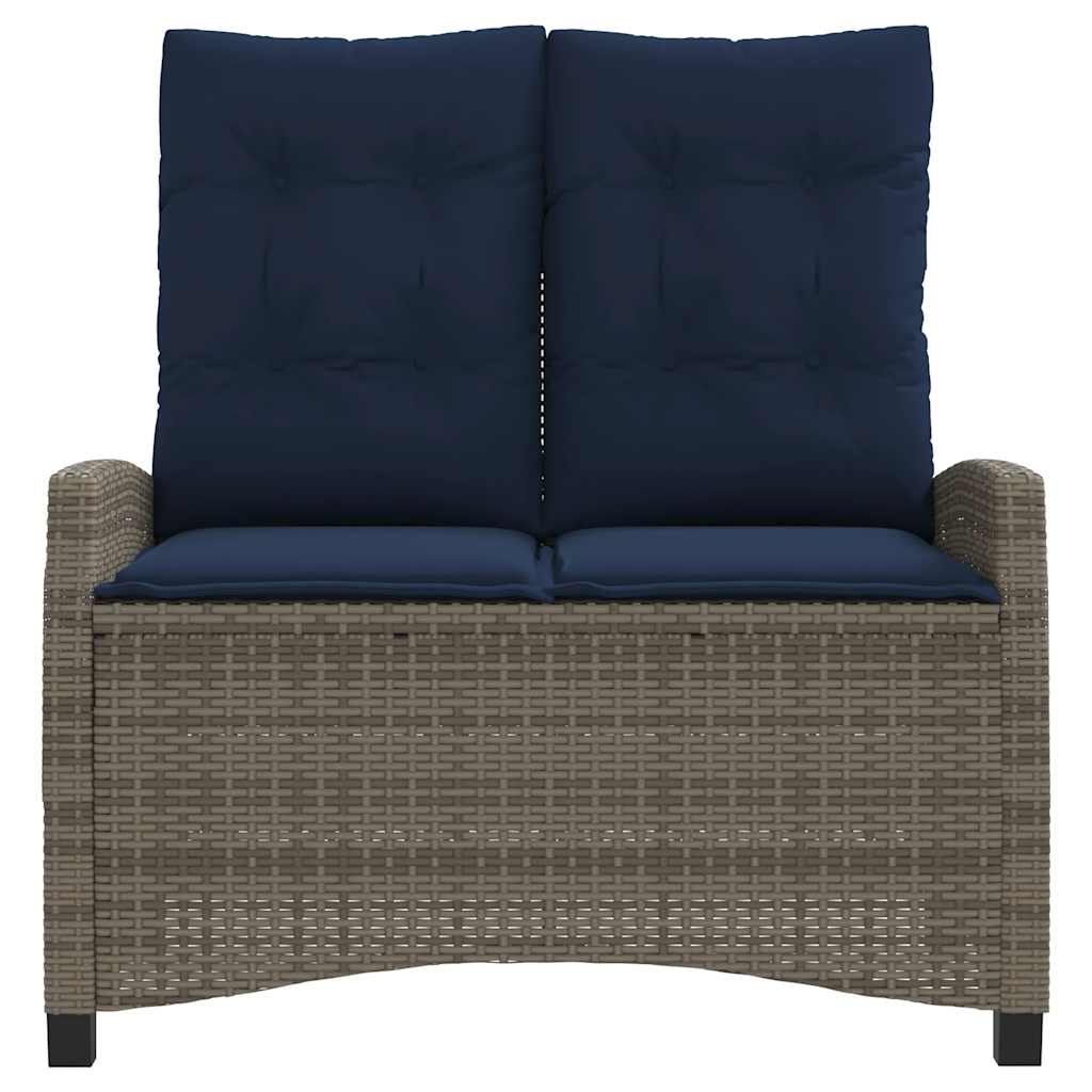 Gartenbank Verstellbar mit Kissen Grau Poly Rattan