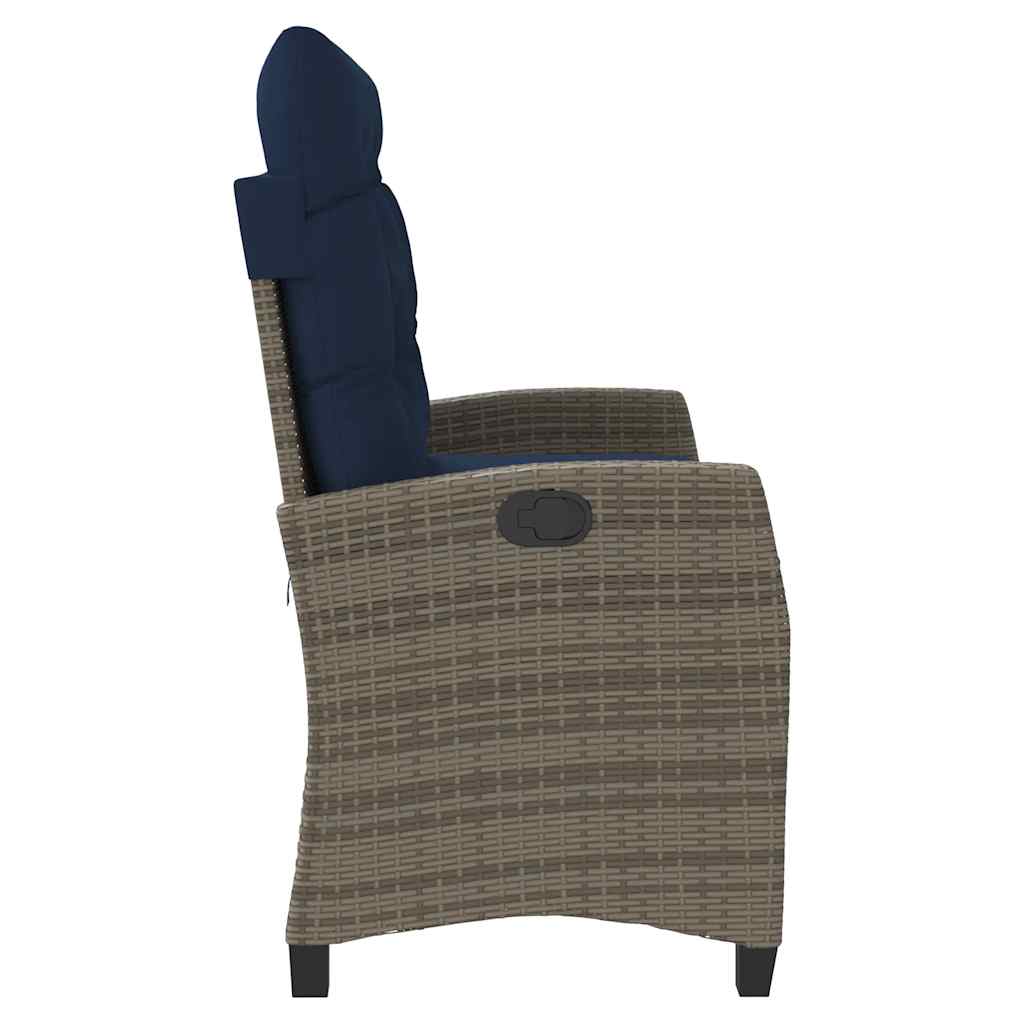 Gartenbank Verstellbar mit Kissen Grau Poly Rattan