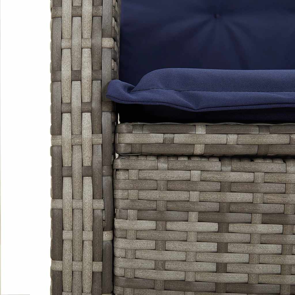 Gartenbank Verstellbar mit Kissen Grau Poly Rattan