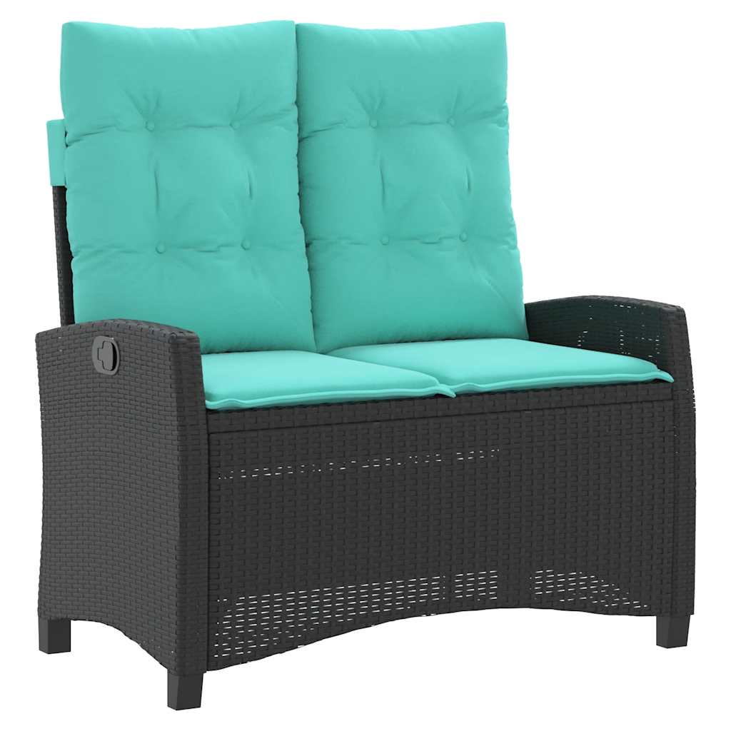 Gartenbank Verstellbar mit Kissen Schwarz Poly Rattan