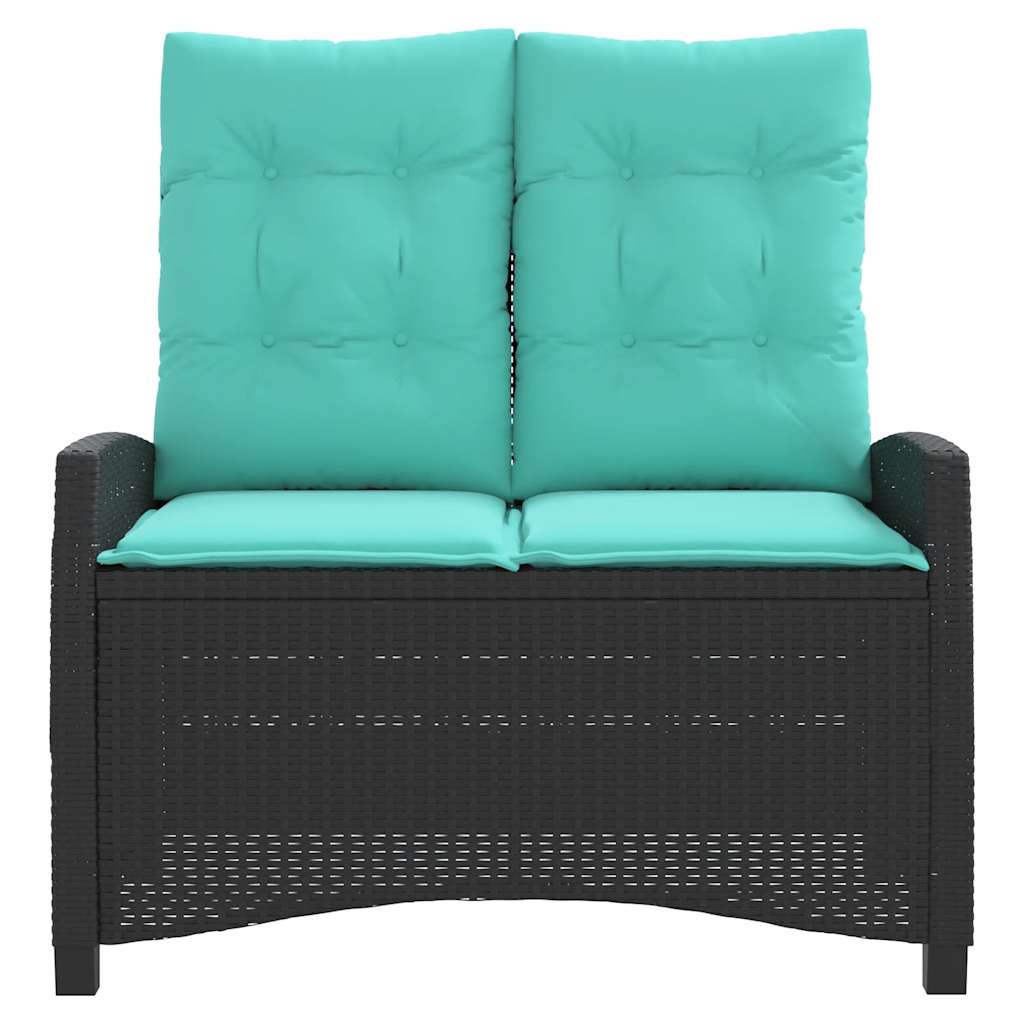 Gartenbank Verstellbar mit Kissen Schwarz Poly Rattan