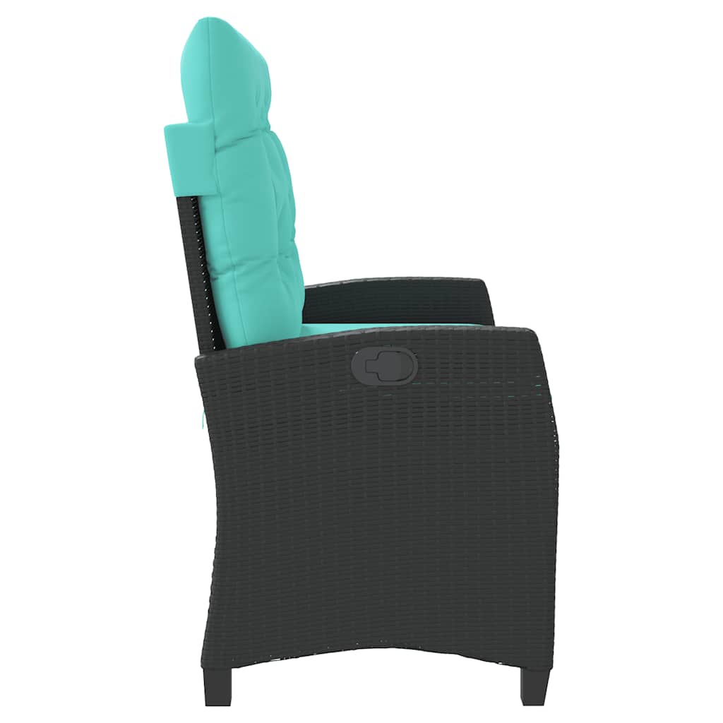 Gartenbank Verstellbar mit Kissen Schwarz Poly Rattan