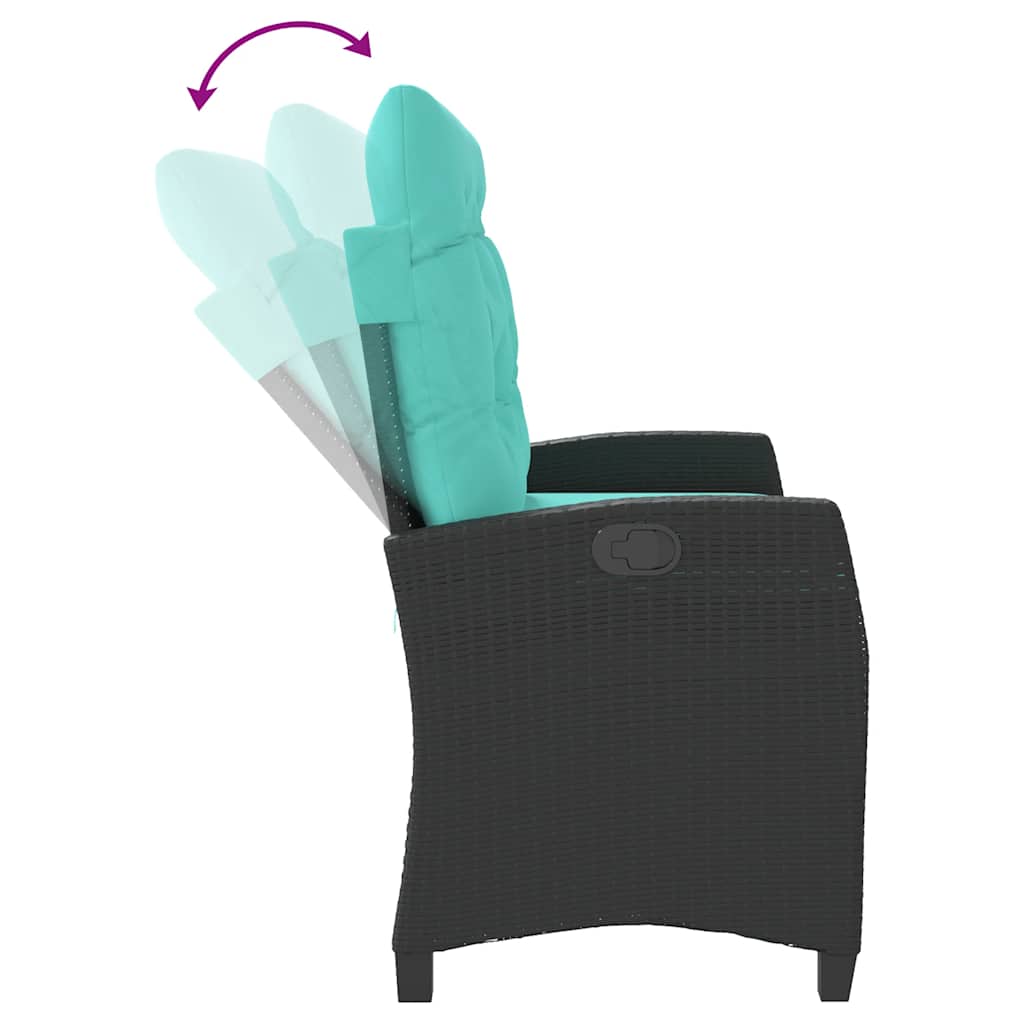 Gartenbank Verstellbar mit Kissen Schwarz Poly Rattan