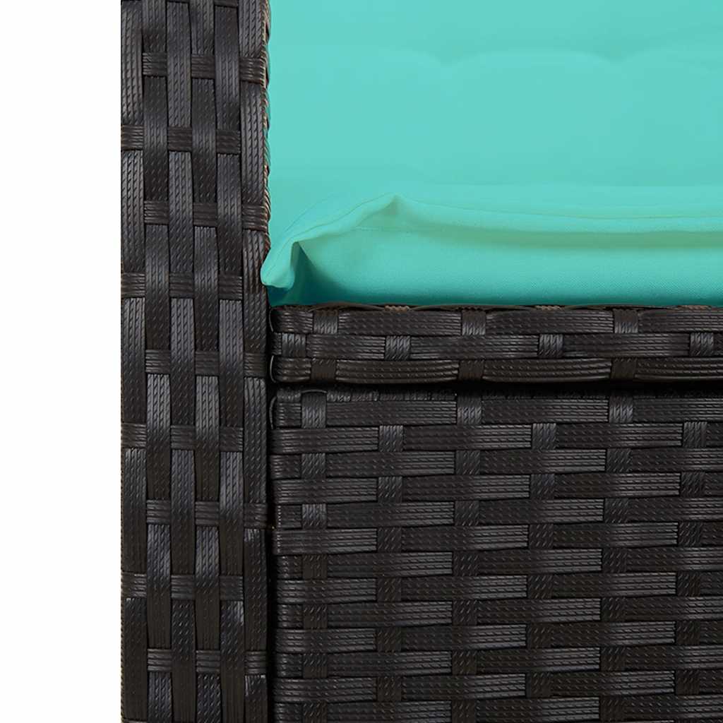 Gartenbank Verstellbar mit Kissen Schwarz Poly Rattan