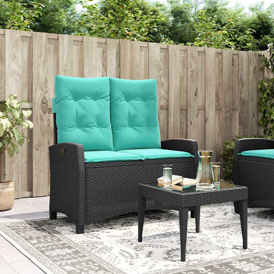 Gartenbank Verstellbar mit Kissen Schwarz Poly Rattan