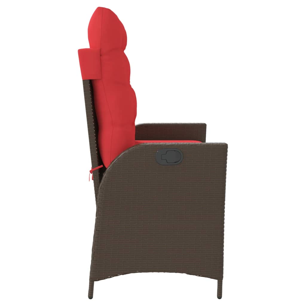 Gartenbank Verstellbar mit Kissen Braun Poly Rattan