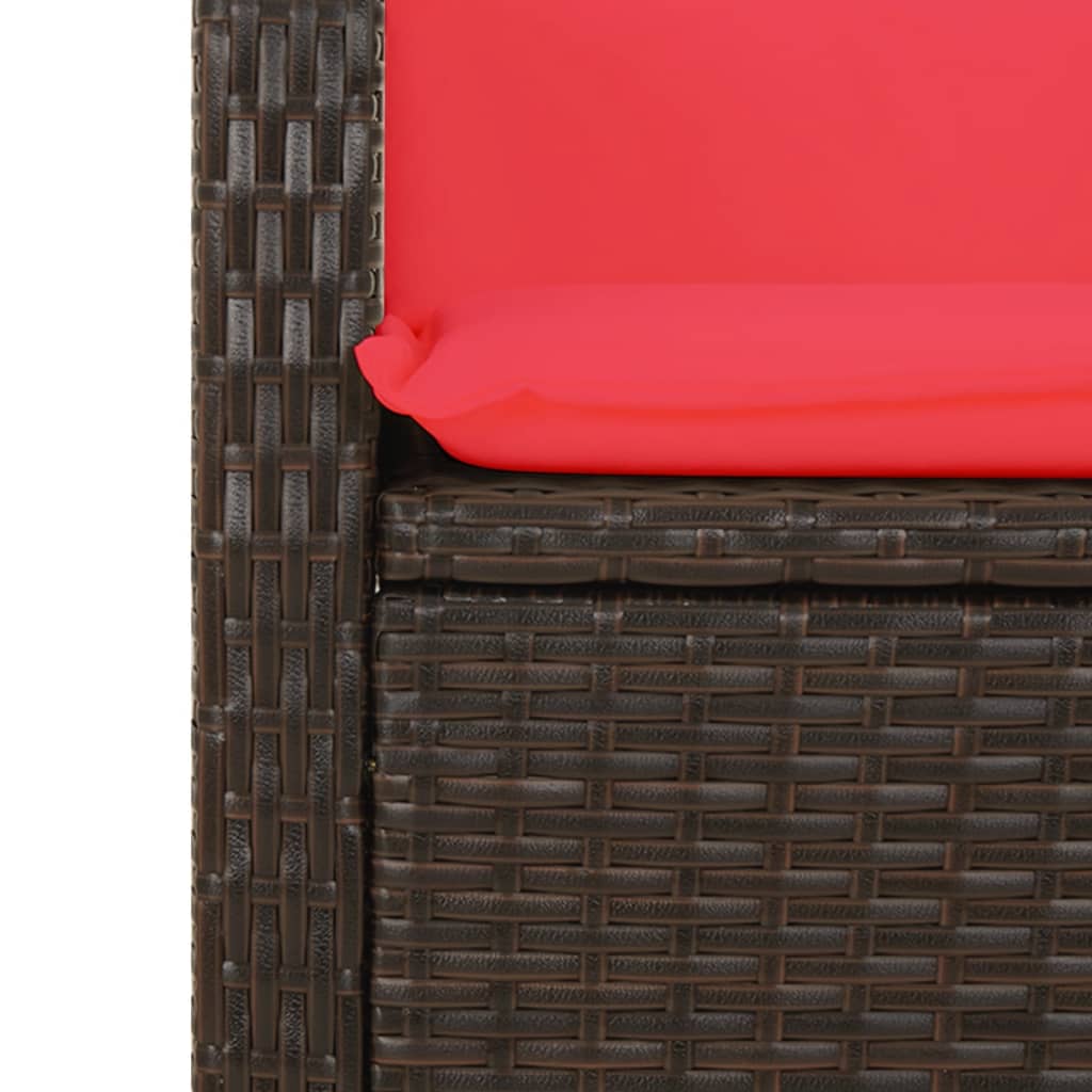 Gartenbank Verstellbar mit Kissen Braun Poly Rattan