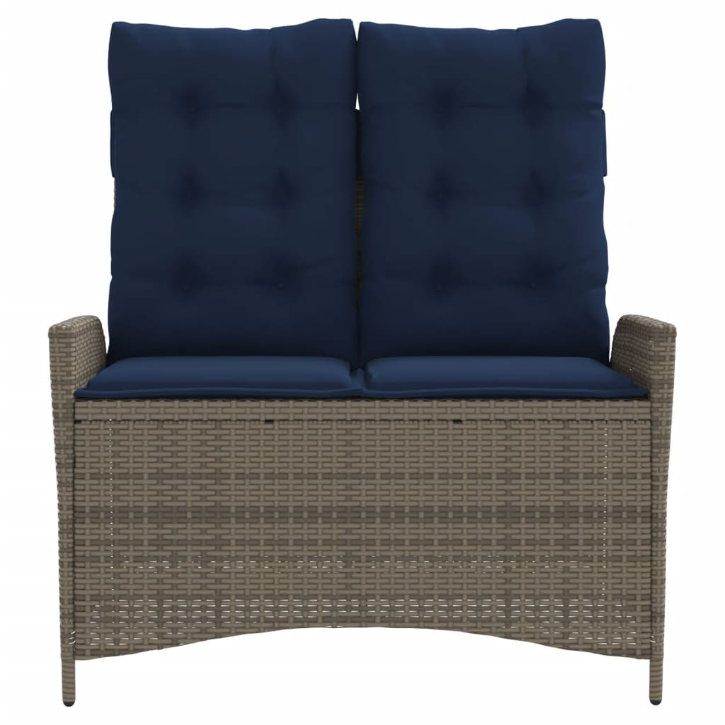 Gartenbank Verstellbar mit Kissen Grau Poly Rattan