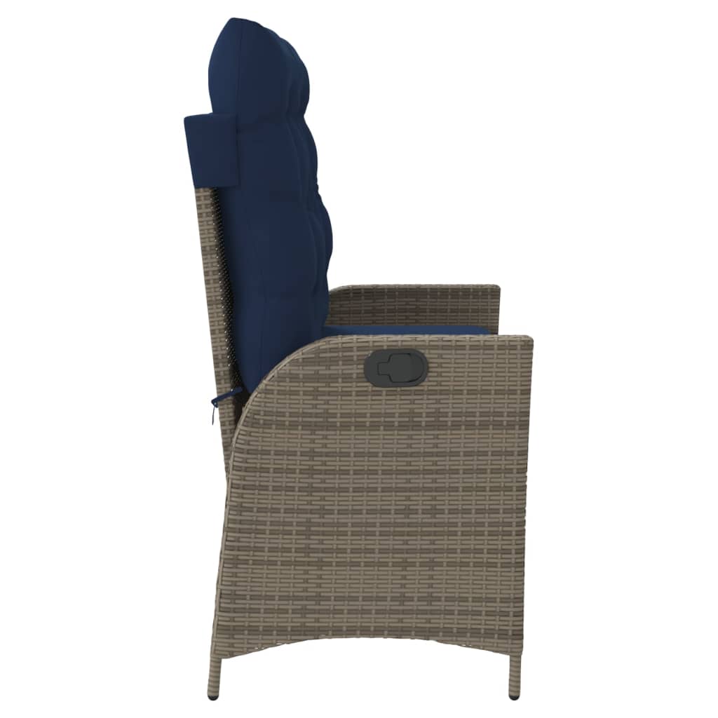 Gartenbank Verstellbar mit Kissen Grau Poly Rattan
