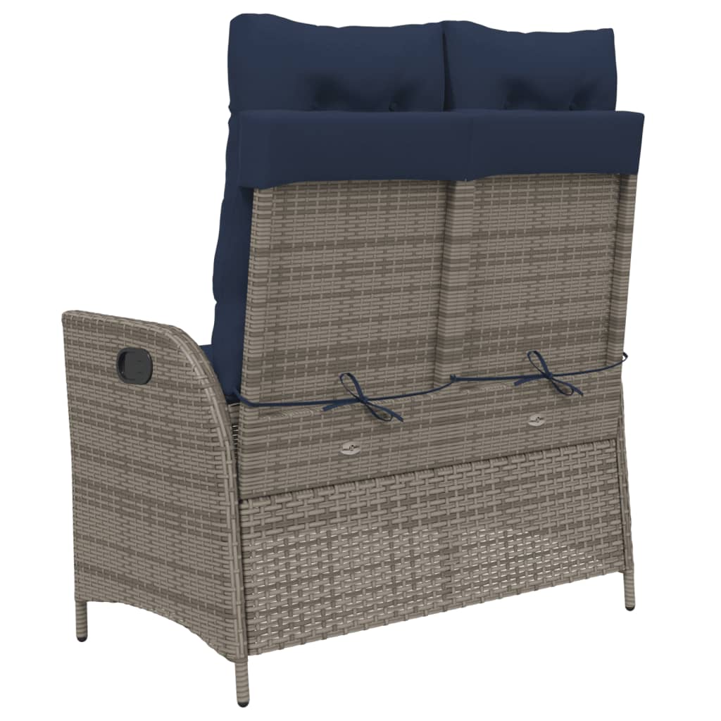 Gartenbank Verstellbar mit Kissen Grau Poly Rattan