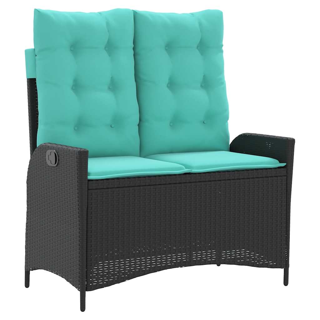 Gartenbank Verstellbar mit Kissen Schwarz Poly Rattan