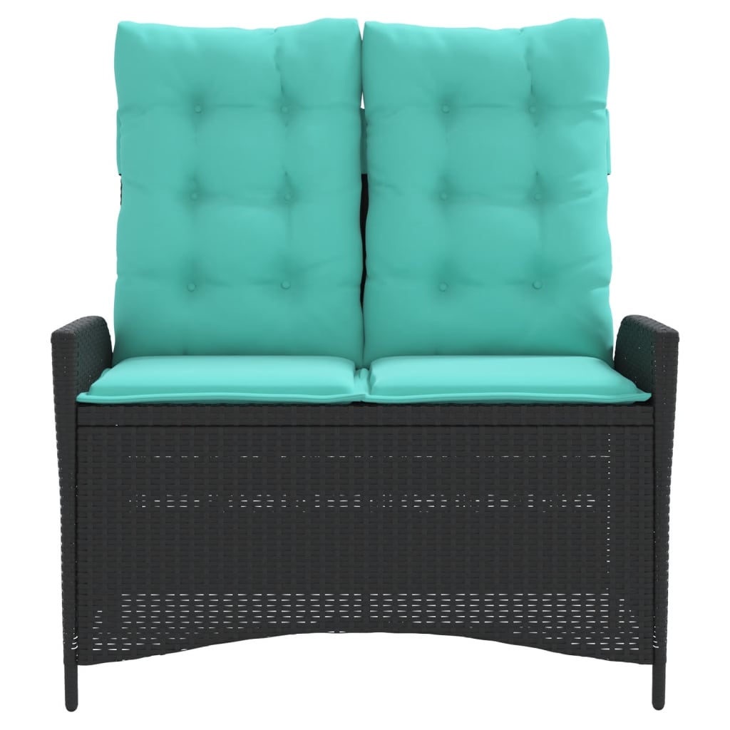 Gartenbank Verstellbar mit Kissen Schwarz Poly Rattan
